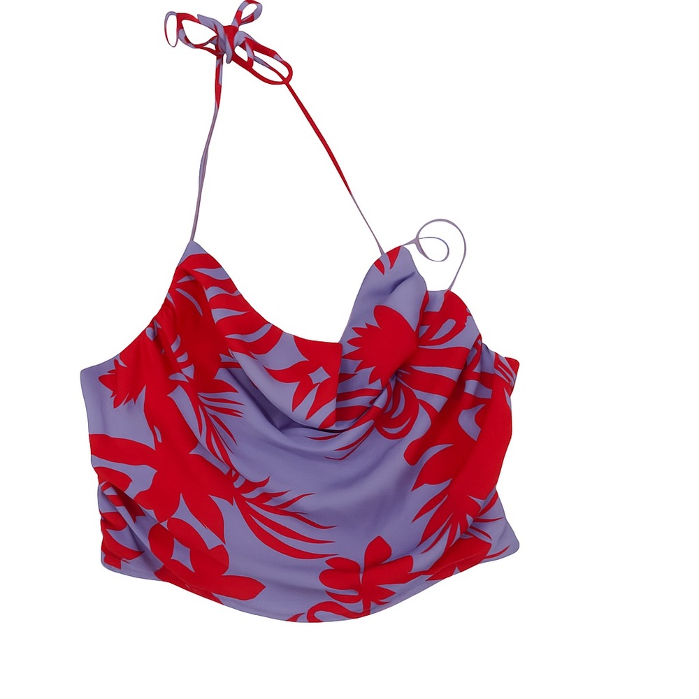 Tropical cowl neck halter top